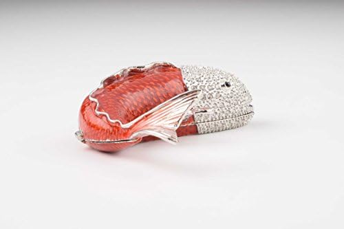 קרן קופל דגים אדומים דמות תיבת תכשיטים חיה ים מעוטרת בקריסטלים סברובסקי רעיונות לאוהבי אוקיינוס