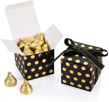 קופסת ממתקים מתנה שחורה עם נקודות זהב בתפזורת 2 על 2 על 2 אינץ ' עם קופסת לטובת מסיבת סרט, נקודות