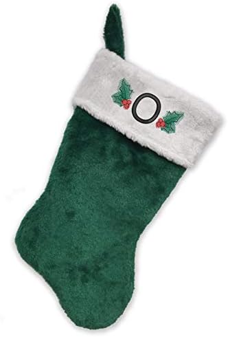 מונוגרמה אותי גרב חג המולד הראשוני רקום, קטיפה ירוקה ולבן, O ראשוני O