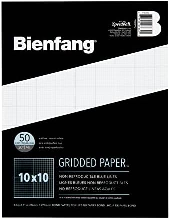 כרית נייר גרף רשת מעצבת בינפאנג, חתך רוחב 10 על 10, 8.5 על 11 אינץ', 50 גיליונות