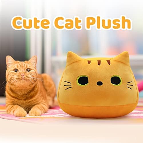 Jiajegtgt 14 אינץ 'כרית קטיפה של חתול צהוב, חיה ממולאת חמודה המתאימה לבנים ולבנות Kawaiii Plushies בית כרית כרית