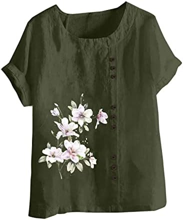 חולצת פשתן כותנה קיץ לנשים 2023 שרוול רופף מזדמן צמר צווארון צווארון גרפיקה פרחונית חמודה בתוספת חולצה בגודל