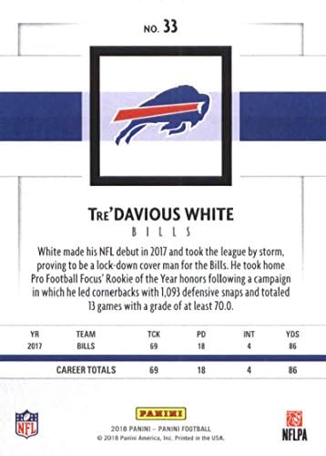 2018 Panini NFL כדורגל 33 Tre'davious White Buffalo Bills כרטיס מסחר רשמי