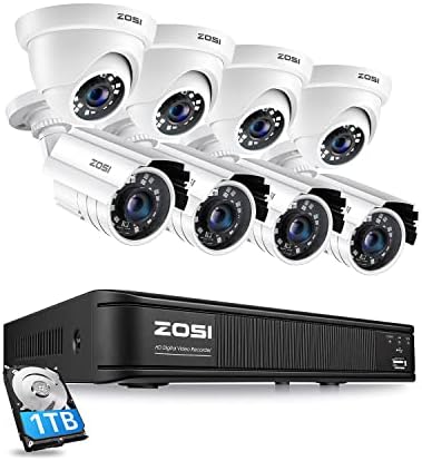 Zosi H.265+ 1080p מערכת מצלמות אבטחה חיצונית פנימית, 5MP-Lite CCTV DVR 8 ערוץ עם כונן קשיח 1TB ו- 8 x 1080p
