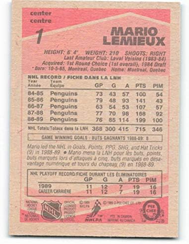 1989-90 O-PEE-CHEE 1 MARIO LEMIEUX PITTSBURGH PENGUINS NHL HOCKEY כרטיס NM-MT