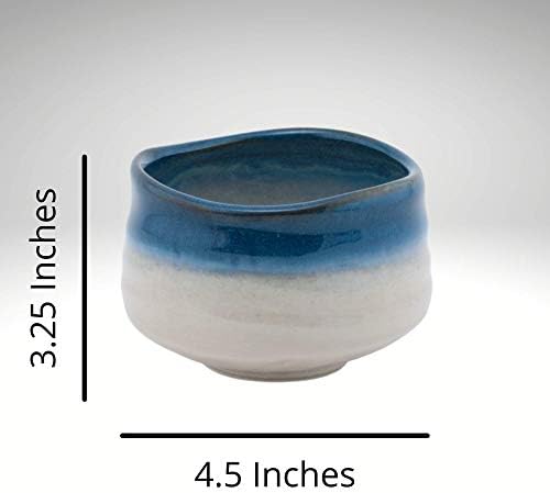 קערת קרמיקה מזוגגת לבנה וכחולה, ספל כוס תה יפני מסורתי, 4.5 x 3.25 אינץ ', 21 אונקיות נוזלים