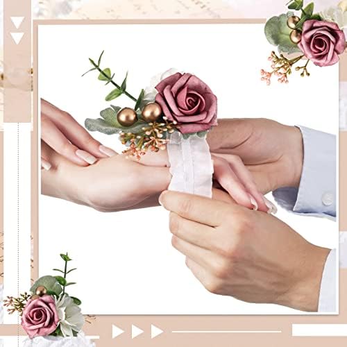 Canlierr 12 PCS פרח שורש כף היד Corsage Set Boutonniere SET LOSE PROM PROM FROUTERS PROTERIE