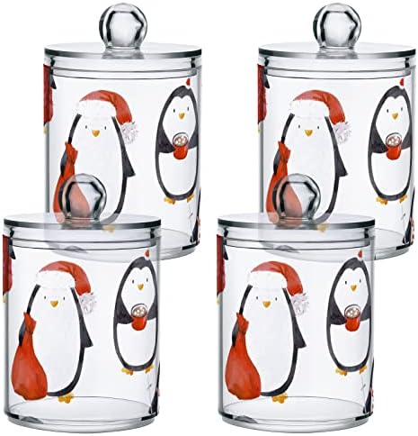 UMIRIKO מתקן מחזיק פינגווין חמוד QTIP לספוגי כותנה עם מכסים 4 חבילה, צנצנות אפוט -מרקרונות לכדור כותנה 20800065