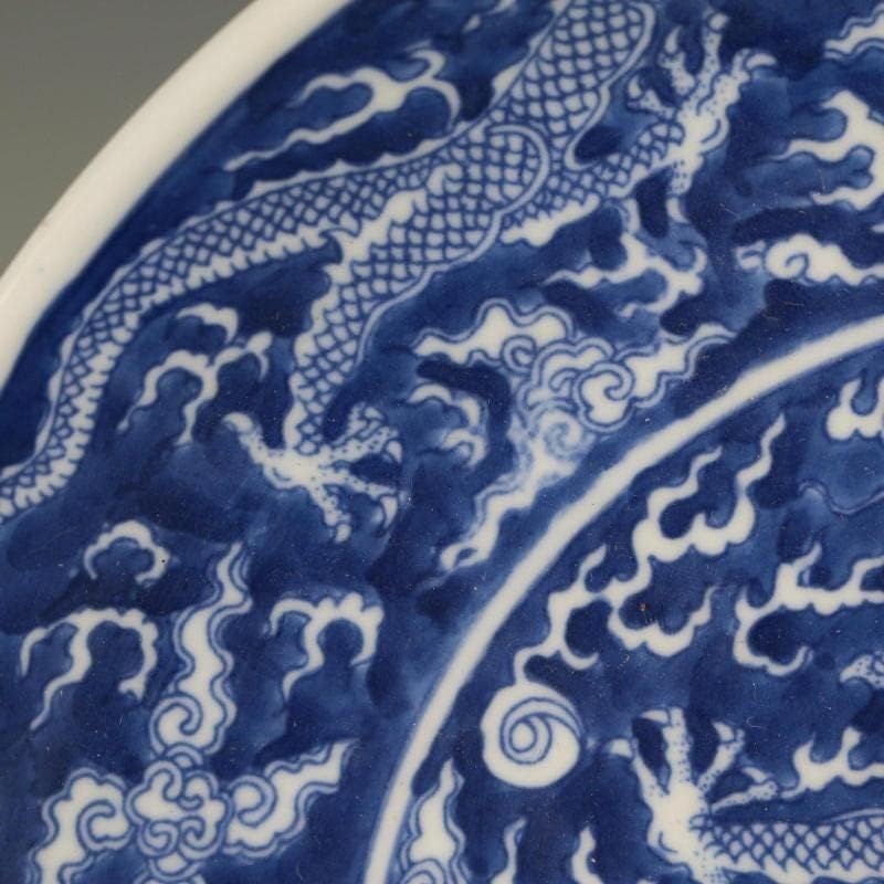 Yfqhdd בסגנון סיני סלון ביתי צלחת קרמיקה ג'ינגדז'ן צלחת קרמיקה עתיקה צלחת דרקון כחול לבן