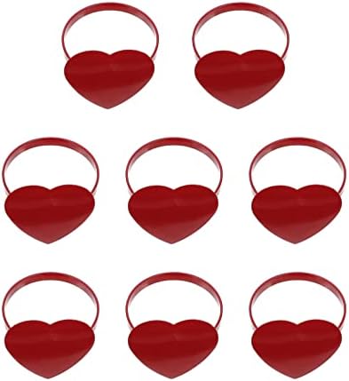 Nuobesty Metal Trim 8 יח 'טבעות מפיות לב משתה בצורת אדום מפיות אבזמי מפיות מתכת
