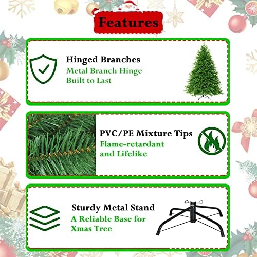 עץ חג המולד המלאכותי של Halford עם מעמד, עץ חג המולד מלאכותי של Spruce Spruce 821 טיפים ועמדת מתכת מוצקה, קל להרכבה
