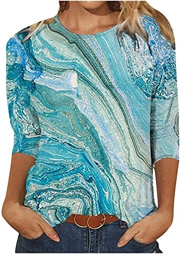 חולצת טי אופנה לנשים בציור שמן סגנון הדפס גרפי צוואר עגול 3/4 חולצות טי שרוול חולצות מזדמנים