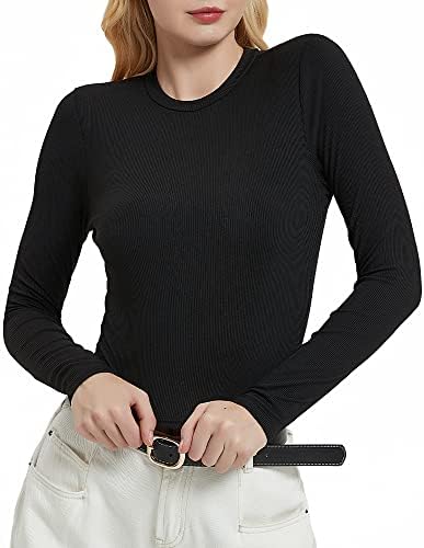 צמרות יבול יוגה חולצות שרוול ארוך לנשים המריצות רזה מתאימות טי בסיס עגול צוואר עגול
