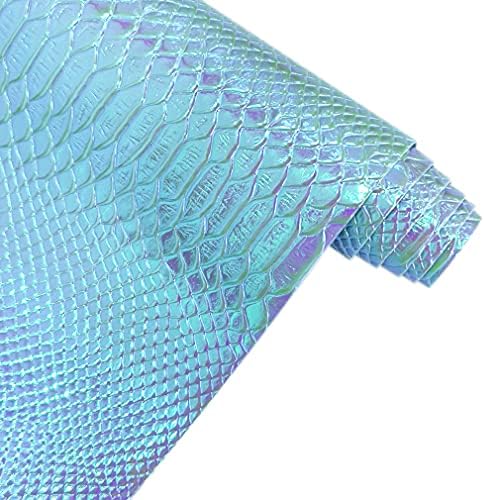 30 על 135 ס מ ויניל עור תנין הולוגרפי, עור מלאכותי תנין כחול שמיים ססגוני, בד מלאכה מובלט לפרויקט תפירה עשה