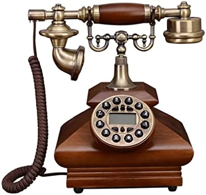 DHTDVD עתיק רטרו טלפון קישוט קווי עץ מוצק, חיוג כפתור עם מזהה מתקשר, שיחות ידינות עם תאורה אחורית