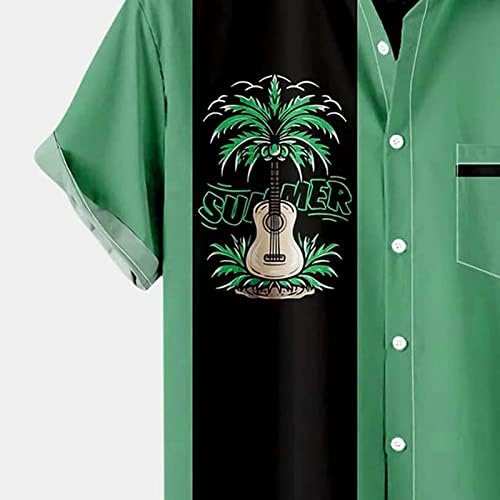Zddo Mens Mens Bowling חולצות כפתור למטה שרוול קצר צבע קיץ בלוק וינטג 'רגיל בכושר הוואי חוף אלוהא