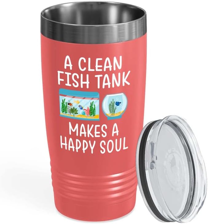 כוס לחובבי טנקים דגים אלמוגים 20oz - נשמה שמחה - מתנה לאוהבי טנקים בטטה בעלים של אקווריום דגים שומר דגים דגים