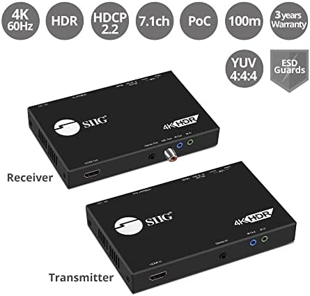 SIIG HDBASET HDMI Extender 4K 60Hz HDR HDMI 2.0 עם USB 2.0 KVM RS 232 & IR כפול מעל CAT5E/CAT6/CAT7 330ft