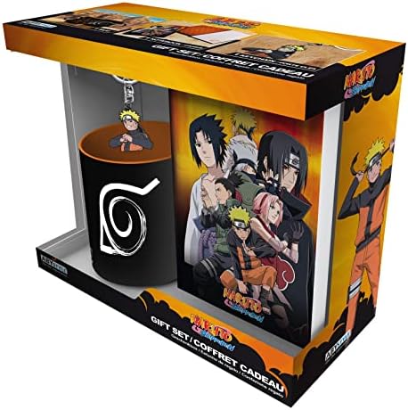 סט מתנות של Abystyle Naruto Shippuden כולל ג'ורנל, ספל תה קפה קרמי ומחזיק מפתחות אנימה מנגה משקה