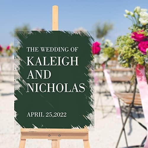 ALIOYOIT חתונה מותאמת אישית שלט ברוך הבא יער ירוק של שלט חתונה אקרילי מודרני שלט חתונה וינטג