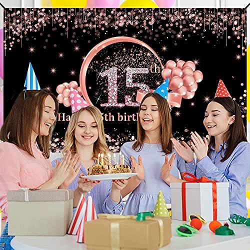 יום הולדת 15 באנר רקע קישוטי עבור בנות, עלה זהב שמח 15 מסיבת יום הולדת רקע אספקת סימן, חמש עשרה