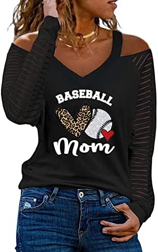 2023 חולצת אימא בייסבול לנשים כתף קרות קרות סקסיות V-Neck קיץ חולצת טריקו בייסבול נמר מאמא מאמא