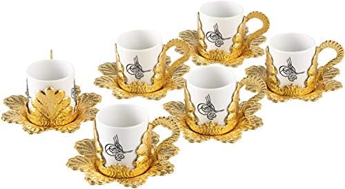 Lamodahome אספרסו כוסות קפה עם צלוחיות ומחזיקים סט של 6, כוסות קפה יווניות ערבית טורקית, כוס