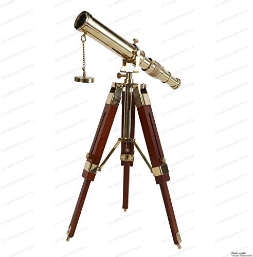 פליז בציר טלסקופ על חצובה סטנד השתמש עדשת טלסקופ שולחן עבודה עתיק לעיצוב בית & מגבר; שולחן אבזר טלסקופ