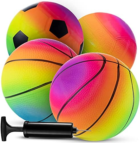 קשת ספורט כדורי-6 אינץ מתנפח ויניל כדורי לילדים ופעוטות עם הוסיף יד משאבת אוויר, ניאון כדורסל, כדורגל