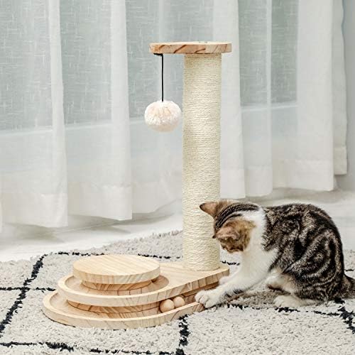 אינטראקטיבי עץ חתולי צעצוע שכבה כפולה מסתובב חכם מסלול כדור חתולי גרוד עם מתנדנד כדור לחיות מחמד