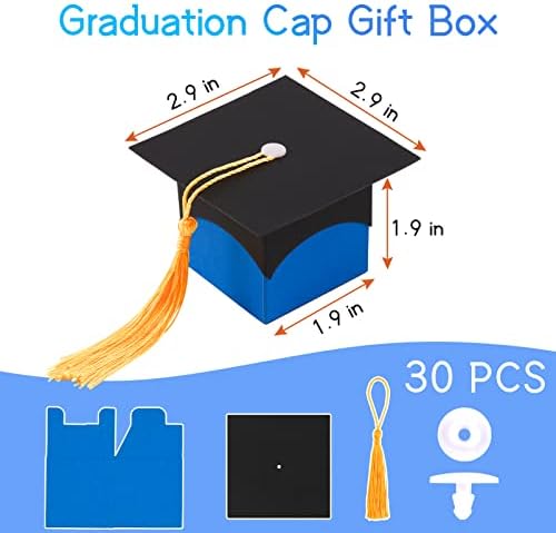 Fushenmu 30 יחידות קופסת סוכריות כובע סיום עם גדילים קופסאות ממתקים של מתנות סיום כחול לשנת 2023 מתנות לקישוט