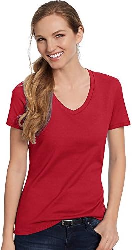 חולצת טריקו של צווארון הננו-צווארון הנשים האנס אדום עמוק xx-large