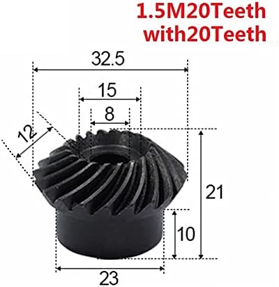 2 יחידות 1: 1 פוע הילוך 1.5 מודולוס 20 שיניים + 20 ט פנימי חור 8 ממ 90 תואר כונן החלפת פחמן