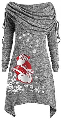 שמלה בתוספת גודל לנשים שרוול ארוך צווארון מתקפל ארוך חולצת טוניקה חג המולד סוודר שמלות של-5