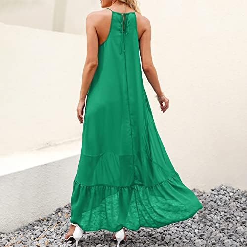 נשים של קיץ מקסי שמלה מזדמן בוהו שרוולים ספגטי רצועת שיפון שמלת שכבות לפרוע ארוך חוף שמש שמלות