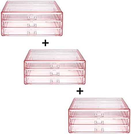 עיצוב IKEE עיצוב תכשיטים אקריליים מארגן מגירות אחסון, 3 חלקים אחסון לאחסון ביתי ומגירות נייחות משרדיות,