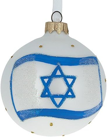 דגל של כדור זכוכית ישראל קישוט לחג המולד 3.25 אינץ '