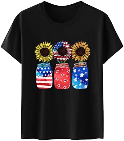 4 ביולי חולצות חולצות לנשים שרוול קצר חולצות צוואר דגל אמריקאי פסים כוכבים חולצת עניבה חולצות טוניקה