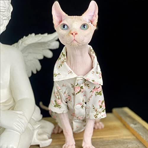 ללא שיער חתול חולצות לנשימה קיץ כותנה רטרו חולצות כפתור סגירת להנמיך צווארון פרחוני הדפסת חתול בגדי