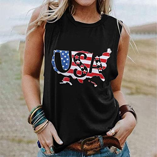 חולצות פטריוטיות לנשים 4 ביולי גופיות טנק ללא שרוולים גבירותי דגל אמריקאי הדפס חולצת טריקו ארהב
