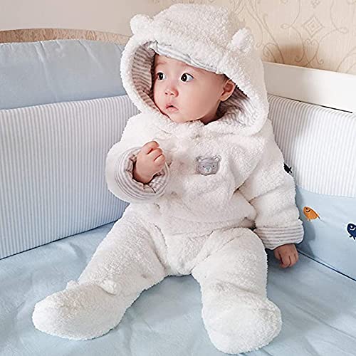 בגדי חורף של ג'יאמי תינוקות סמכו את רומפר ברדס מצויר של שלג חליפה חמה קפוצ'ון קפוצ'ון קפוצ'ון תלבושת סרבל, לבן