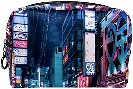 תיק איפור קטן, מארגן קוסמטיקה לטיולים לטיולים לנשים ונערות, לילה רחוב טוקיו
