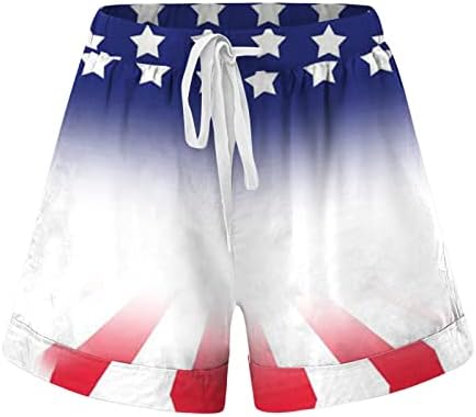 מכנסיים קצרים 4 ביולי לנשים קיץ קיץ מכנסי דגל אמריקאים קז'ן מכנסיים קצרים רופפים בכושר מותניים גבוה