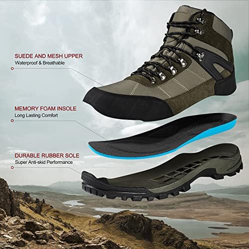 מגפי הליכה של Mens Mens Non-Slip נעלי הליכה אטומות למים לגברים עם תמיכה בקרסול עמידות אמצע גפיים חיצוניים
