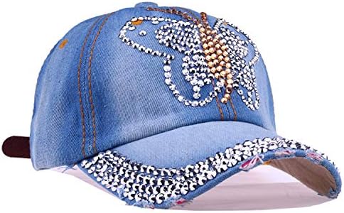 Andongnywell Bling לנשים פרפר בייסבול כובע בייסבול Snapback כובעי שמש רנניסטון כובעי ג'ינס מתכווננים כובע