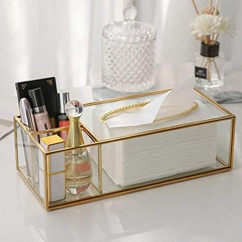 Llly זכוכית קופסת רקמות שולחן מארגן שולחן זהב מפיות נייר מנגב מחזיק נייר טישו בהתאמה אישית נייר