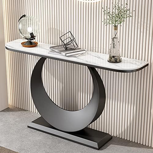 שולחן כניסה מודרני חצי ירח מופשט קונסולת שולחן - שחור בסיס כחול שולחן למעלה 59 ליטר על 12 וואט על 31.5 שעה