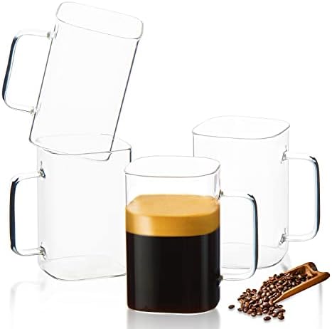 כריסלין זכוכית ספלי קפה, 20 עוז גדול קפה כוסות עם ידית, כיכר ברור ספלי סט של 4,חום עמיד זכוכית כוס עבור חם /