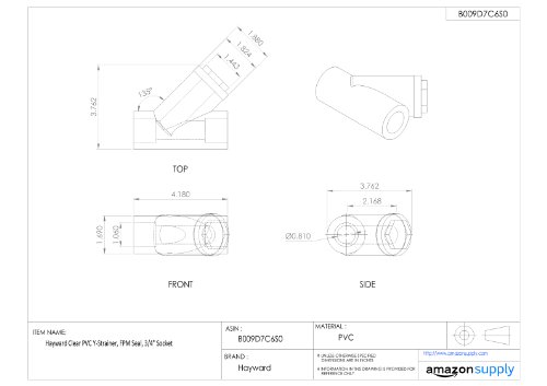 Hayward YS00075S Series YS-S-Serainer, Socket End, ברור PVC עם חותם FPM, 3/4 גודל