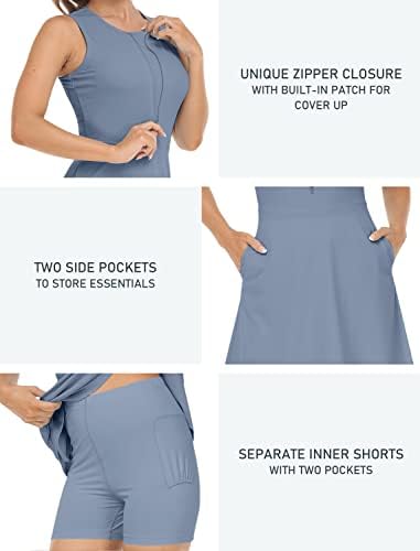 שמלות טניס של MOFIZ לנשים שמלת גולף ללא שרוולים עם מכנסיים קצרים מובנים ו -4 כיסים שמלת אימון